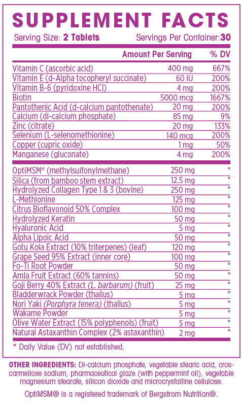 Hair Skin & Nails Supplement Fact Sheet